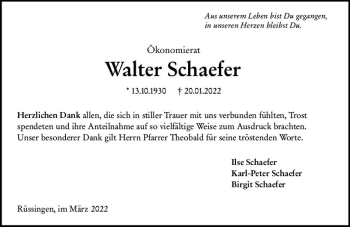 Traueranzeige von Walter Schaefer von vrm-trauer Allgemeine Zeitung Alzey