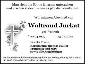 Traueranzeige von Waltraud Jurkat von vrm-trauer Darmstädter Echo
