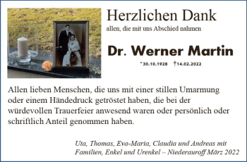 Traueranzeige von Werner Martin von vrm-trauer Idsteiner Zeitung