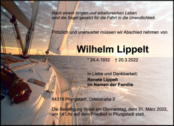 Traueranzeige von Wilhelm Lippelt von vrm-trauer Darmstädter Echo