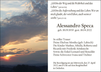 Traueranzeige von Alessandro Speca von vrm-trauer Wormser Zeitung