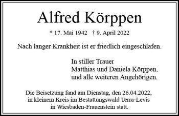 Traueranzeige von Alfred Körppen von vrm-trauer Wiesbadener Kurier