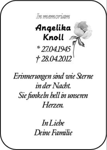 Traueranzeige von Angelika Knoll von vrm-trauer Wiesbadener Kurier