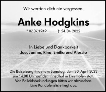 Traueranzeige von Anke Hodgkins von vrm-trauer Darmstädter Echo