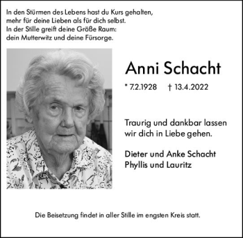 Traueranzeige von Anni Schacht von vrm-trauer Allgemeine  Zeitung Ingelheim-Bingen