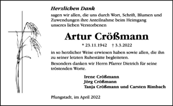 Traueranzeige von Artur Crößmann von vrm-trauer Darmstädter Echo