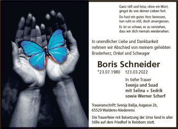 Traueranzeige von Boris Schneider von vrm-trauer Idsteiner Zeitung