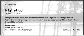 Traueranzeige von Brigitte Hauf von vrm-trauer Groß-Gerauer Echo