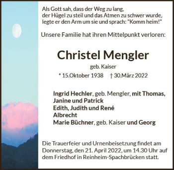 Traueranzeige von Christel Mengler von vrm-trauer Darmstädter Echo