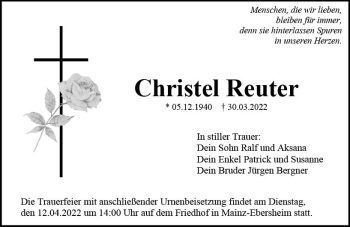 Traueranzeige von Christel Reuter von vrm-trauer AZ Mainz