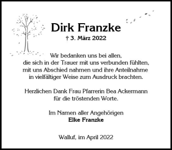 Traueranzeige von Dirk Franzke von vrm-trauer Wiesbadener Kurier