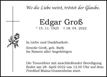 Traueranzeige von Edgar Groß von vrm-trauer AZ Mainz