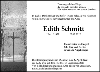 Traueranzeige von Edith Schmitt von vrm-trauer Wormser Zeitung