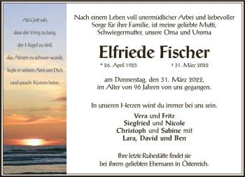 Traueranzeige von Elfriede Fischer von vrm-trauer Allg. Zeitung Bad Kreuznach