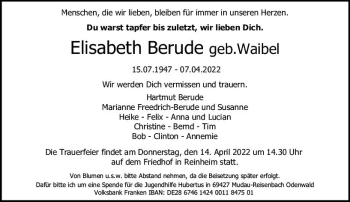 Traueranzeige von Elisabeth Berude von vrm-trauer Darmstädter Echo