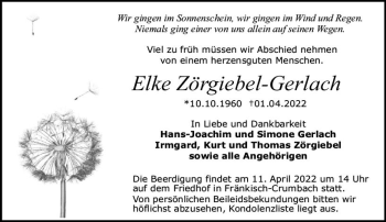 Traueranzeige von Elke Zörgiebel-Gerlach von vrm-trauer Odenwälder Echo