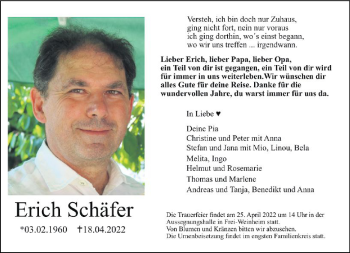 Traueranzeige von Erich Schäfer von vrm-trauer Allgemeine  Zeitung Ingelheim-Bingen