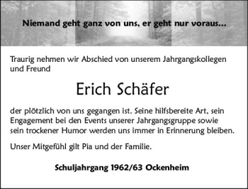Traueranzeige von Erich Schäfer von vrm-trauer Allgemeine  Zeitung Ingelheim-Bingen