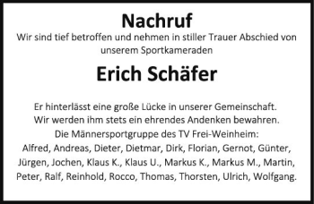 Traueranzeige von Erich Schäfer von vrm-trauer Allgemeine  Zeitung Ingelheim-Bingen