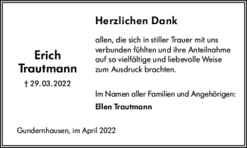 Traueranzeige von Erich Trautmann von vrm-trauer Odenwälder Echo