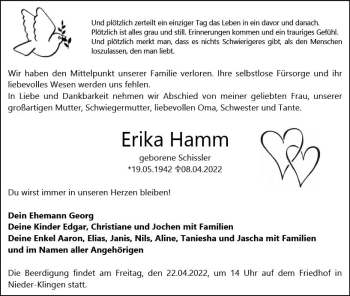 Traueranzeige von Erika Hamm von vrm-trauer Darmstädter Echo