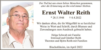 Traueranzeige von Ernst Walter Reith von vrm-trauer Rüsselsheimer Echo / MainSpitze