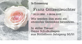 Traueranzeige von Franz Gölzenleuchter von vrm-trauer Groß-Gerauer Echo