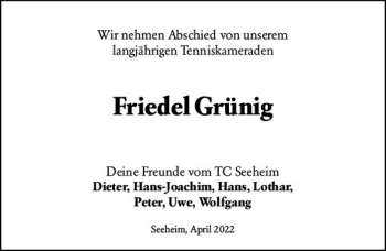 Traueranzeige von Friedel Grünig von vrm-trauer Darmstädter Echo