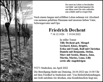 Traueranzeige von Friedrich Dechent von vrm-trauer AZ Mainz