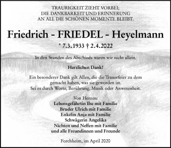 Traueranzeige von Friedrich Heyelmann von vrm-trauer AZ Mainz