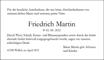 Traueranzeige von Friedrich Martin von vrm-trauer Rheingau