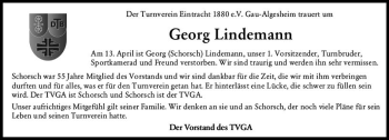 Traueranzeige von Georg Lindemann von vrm-trauer Allgemeine  Zeitung Ingelheim-Bingen