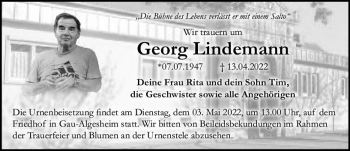 Traueranzeige von Georg Lindemann von vrm-trauer Allgemeine  Zeitung Ingelheim-Bingen