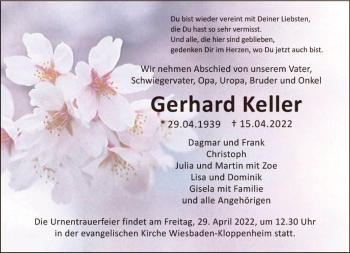 Traueranzeige von Gerhard Keller von vrm-trauer Wiesbadener Kurier