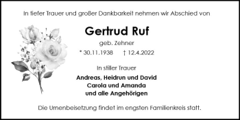 Traueranzeige von Gertrud Ruf von vrm-trauer Wiesbadener Kurier