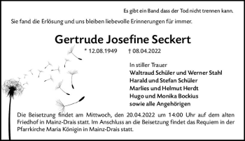 Traueranzeige von Gertrude Josefine Seckert von vrm-trauer AZ Mainz