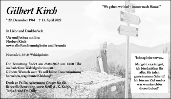 Traueranzeige von Gilbert Kirch von vrm-trauer Allgemeine  Zeitung Ingelheim-Bingen