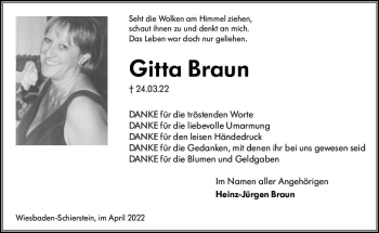 Traueranzeige von Gitta Braun von vrm-trauer Wiesbadener Kurier