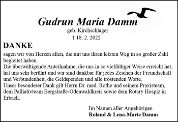 Traueranzeige von Gudrun Maria Damm von vrm-trauer Odenwälder Echo