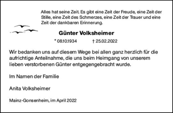 Traueranzeige von Günter Volksheimer von vrm-trauer AZ Mainz