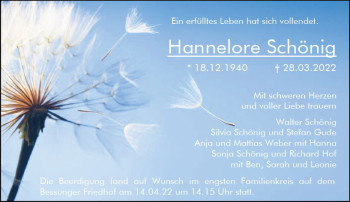 Traueranzeige von Hannelore Schönig von vrm-trauer Darmstädter Echo