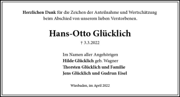 Traueranzeige von Hans-Otto Glücklich von vrm-trauer Wiesbadener Kurier