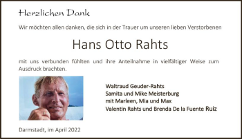 Traueranzeige von Hans Otto Rahts von vrm-trauer Darmstädter Echo