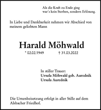 Traueranzeige von Harald Möhwald von vrm-trauer Darmstädter Echo