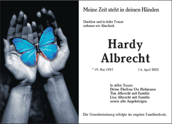 Traueranzeige von Hardy Albrecht von vrm-trauer Allgemeine Zeitung Alzey