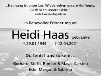 Traueranzeige von Heidi Haas von vrm-trauer Darmstädter Echo