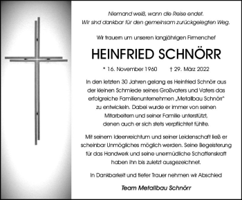 Traueranzeige von Heinfried Schnörr von vrm-trauer Allgemeine  Zeitung Ingelheim-Bingen