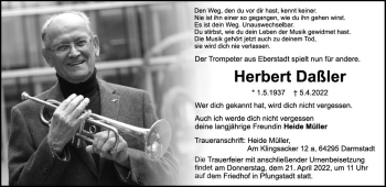 Traueranzeige von Herbert Daßler von vrm-trauer Darmstädter Echo