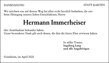 Traueranzeige von Hermann Immerheiser von vrm-trauer Groß-Gerauer Echo