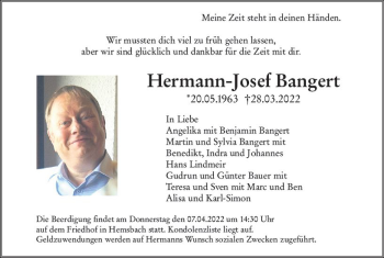 Traueranzeige von Hermann-Josef Bangert von vrm-trauer Bürstädter/Lamperth. Ztg/Starkenburger